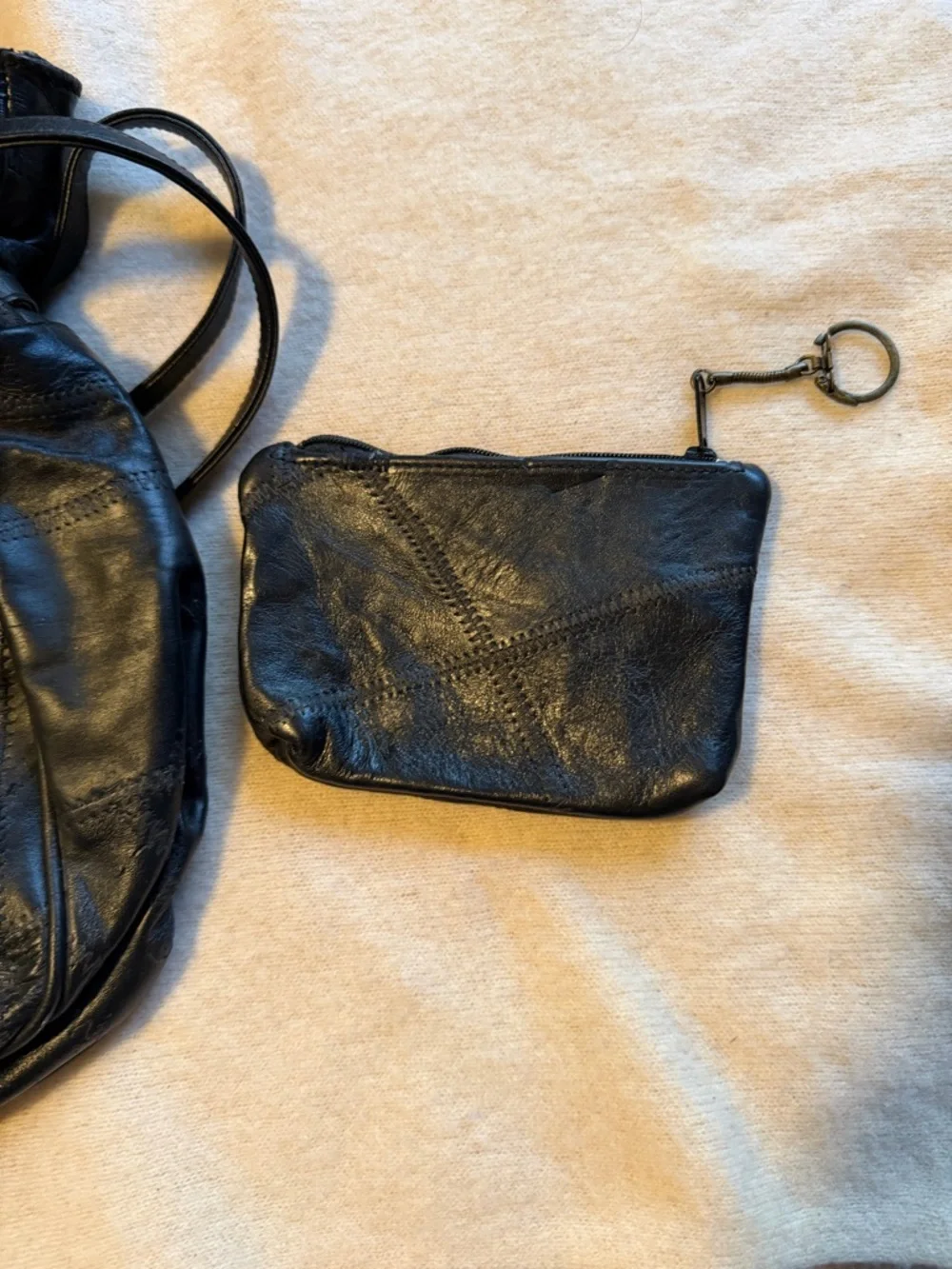 Vintage Y2K Black Leather Shoulder Bag Slouchy Patchwork Hobo Bag